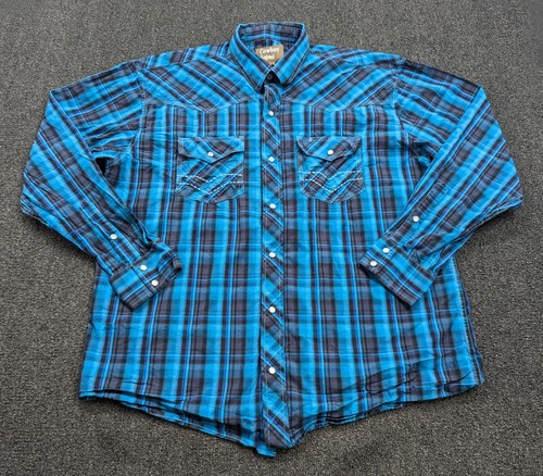 Camisa Cowboy Legend Para Hombre Azul A Cuadros Perla A Presión Con Botones Manga Larga 2XL - Imagen 2 de 11