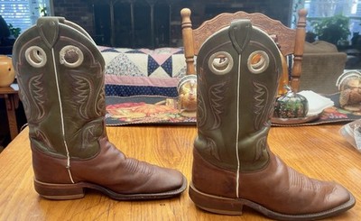 Justin Boots Bent Rail Austin Men's Cognac Green SquareToe Western Sz 7 BR307