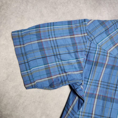 Vintage Ely Plains Shirt Mens Medium Plaid Western Pearl Snap Short Sleeve Blue - Picture 11 of 12