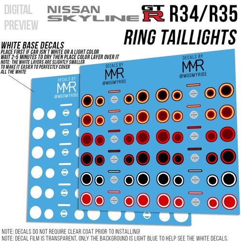 1/64 NISSAN GTR R34 Custom Waterslide Decals Headlight Taillight R35 for Hot - Picture 11 of 27