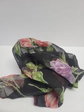22"x22" SEMI-SHEER SCARF with Red Purple ROSES Red Rim USA