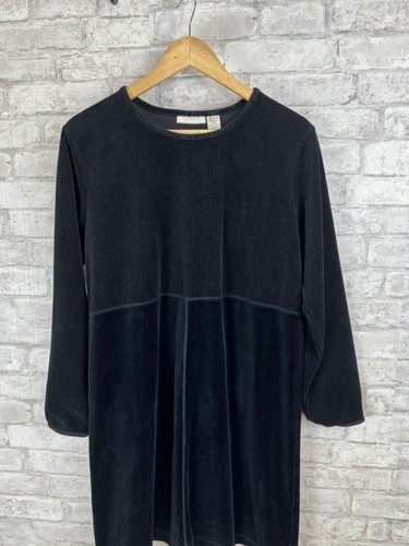 J. Jill Womens Velvet Shift Dress Medium Black Long Sleeves Whimsigoth Grunge - Picture 2 of 15