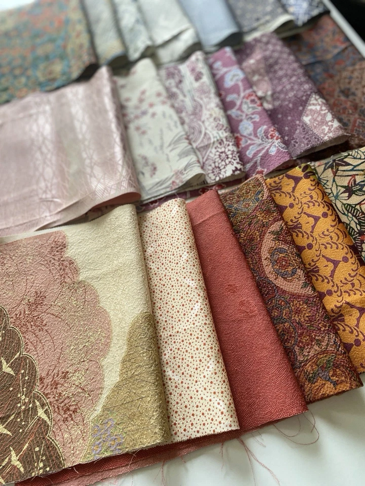 20pc Vtg Japanese Kimono Silk Fabric Remnants Lot Patchwork Craft Japan, 934 - Image 3 of 4