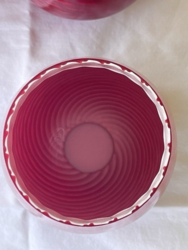 Set of 2 Red Swirl Art Glass Pendant Globe Light Shade White Textured Glass 6.5” - Picture 13 of 24
