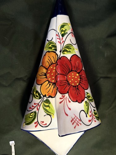 Ceramic Cone Shaped Wall Planter Hanging Pot Hand Painted Floral Made In Spain - Picture 3 of 6