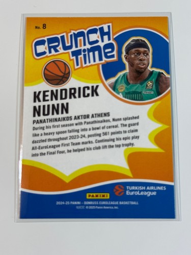 2024-25 Donruss Euroleague Crunch Time #8 Kendrick Nunn - Bild 2 von 2