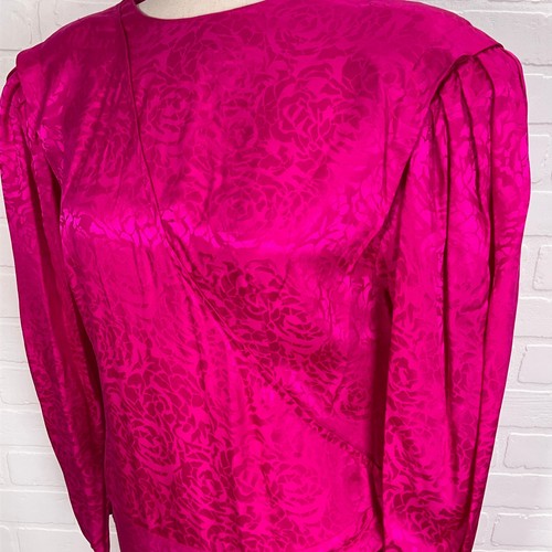 Vintage Argenti Dress Women 12 Pink Rose Asymmetric Damask 80s Silk Dynasty - Picture 2 of 12