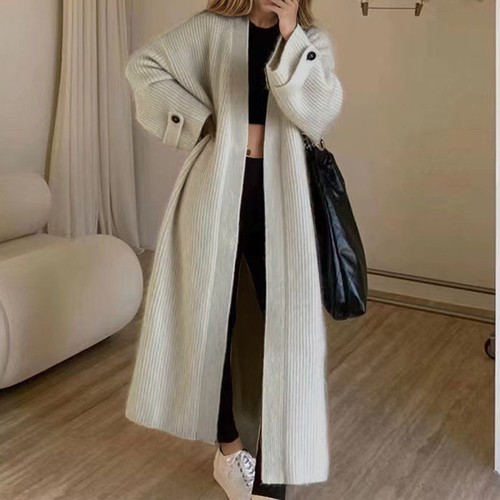 Elegant Long Knit Cardigan For Oversized Soft French Style Outerwear Cozy - Bild 13 von 15