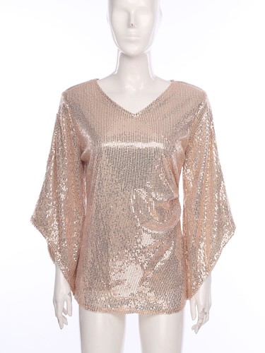 Damen Tops Performance Shirt Weihnachtsbluse Glitzer V-Ausschnitt Loose Fit Pailletten - Bild 62 von 96