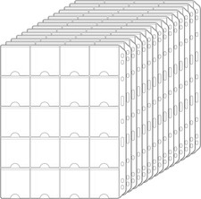 15 Sheets Coin Pocket Pages - 5X5Cm 2"X2" 20 Pockets Standard 9-Hole Coin Binde