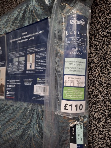 Dunelm Lined Eyelet Curtains 46x90" Flame Peacock RRP £110 - Picture 7 of 8