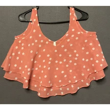 Truth Tank Top Womens Small Pink White Polka Dot Layered Ruffle Blouse Festival