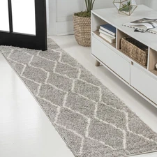 Catala Moroccan Diamond Shag Gray/Ivory Runner Rug, 2x8, Bohemian, Contempora...