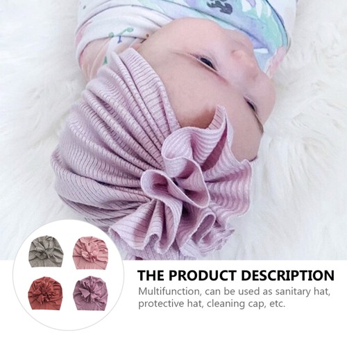 4pz Cappello Caldo Uncinetto Beanie Filato a Forma di Fiore per Neonato Elastico Turbante - Foto 3 di 12