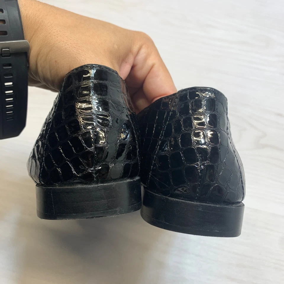 Donald Pliner Mujer’s 7.5 Zapatos Bristol Astilla Negro Cocodrilo Mocasín Pisos Dinero Antiguo Foto 4 de 4