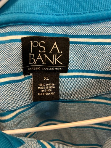Jos A Bank Polo Shirt Mens XL Blue Stripe Short Sleeve Collared Golfing Golf - Picture 2 of 3
