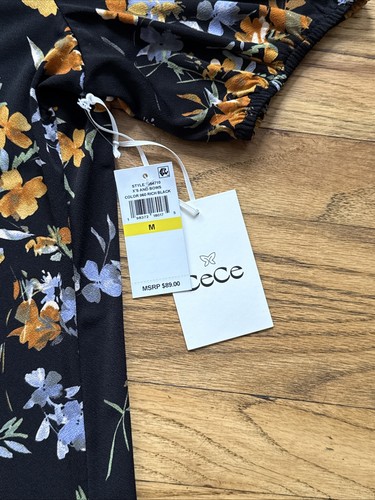 Nuevo con etiquetas Vestido CeCe Floral Cuello Cuadrado Crepé Tejido - M (8-10) $89 - Imagen 6 de 8