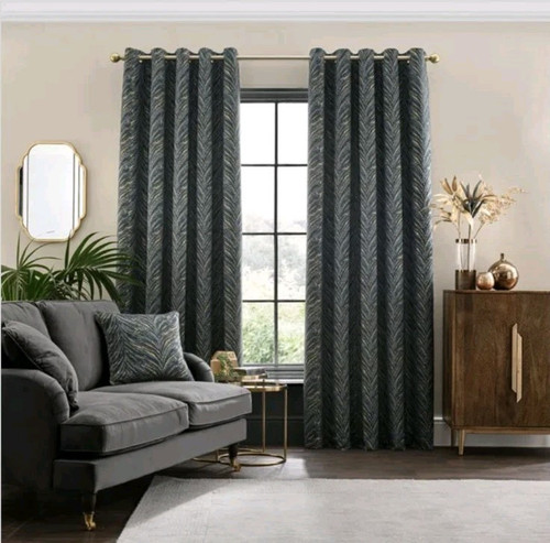 Dunelm Lined Eyelet Curtains 46x90" Flame Peacock RRP £110 - Picture 1 of 8