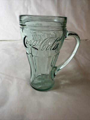 Vintage Embossed Green Coca- Cola Float Glass With Handle 16 Ounces