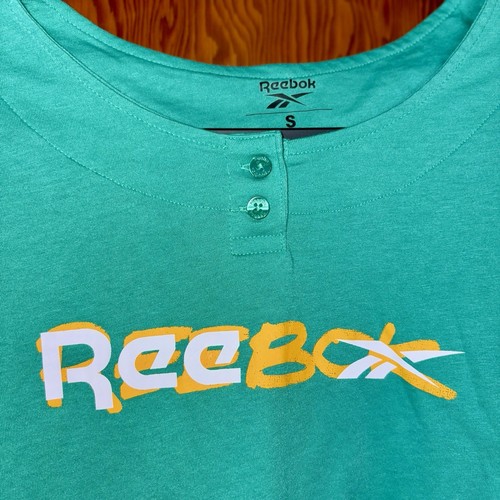 Reebok Cool Girl Teal Top Boxy Crop Tee Shirt Short Sleeve Size Small Buttons - Picture 2 of 4