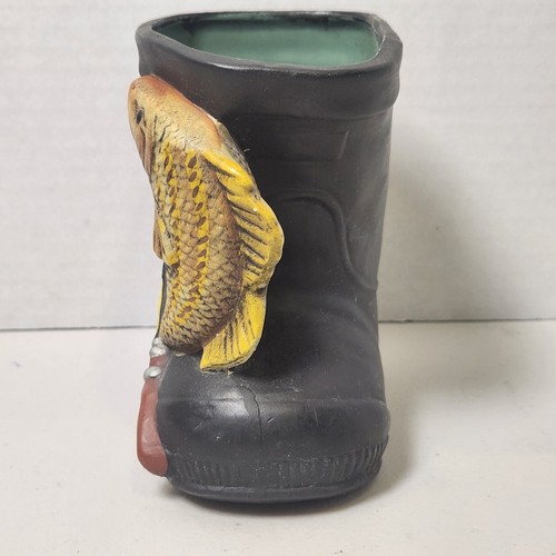 Vintage INARCO Japan schwarz Fischer Stiefel Barsch Angelrute/Rute Pflanzgefäß klein - Bild 4 von 6