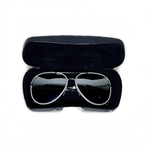 Chanel 4219-Q Teardrop Sunglasses Gray Leather Mirror 59□14 140 w/ Chanel Case