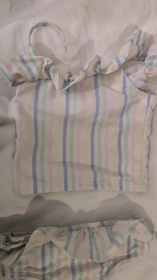 Girls White Striped Tankini Age 7 (6-7-8) By TU - Image 3 of 4