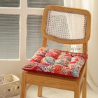 Red Paisley Handmade Cotton Chair Cushion with Ties Tufted Seat Pad Boho Dining