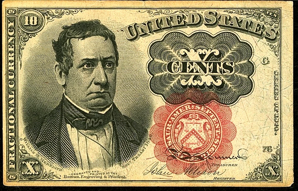 US 10¢ Ten Cents Fr. 1266 Fifth Issue Short Thick Key  PMG AU53 - Image 2 of 4