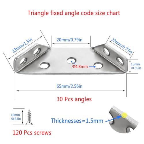 30 Pcs Angle Brackets,Stainless Steel Corner Brackets for Wood Frame,Right Brace - Picture 2 of 6