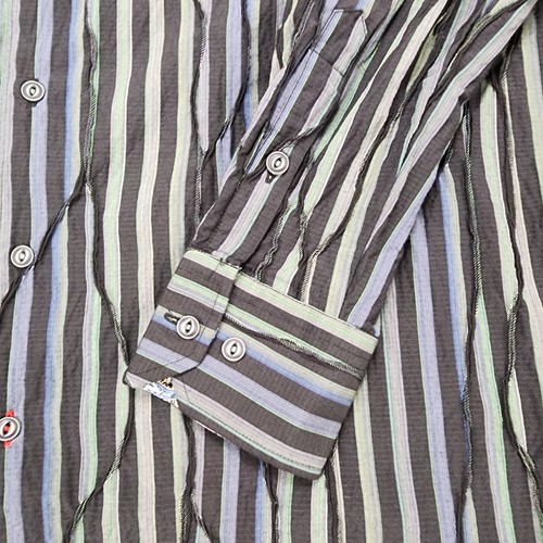 Visconti Shirt Mens XLT Black Blue Green Striped Paisley Trim Button Up Casual - Picture 3 of 12