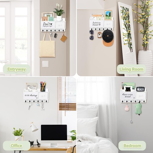 Key Holder Wall Mount, Wooden Mail and Key Organizer with White Board Key Rac... - Picture 6 of 8