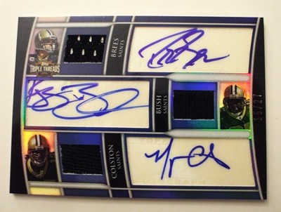 2010 TRIPLE THREADS JERSEY RELICS /27 BREES/BUSH/COLSTON AUTO SAINTS #TTARC-9