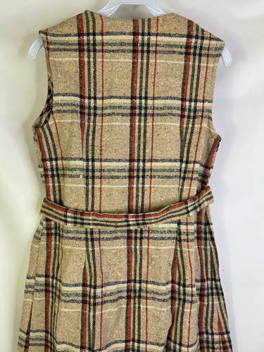 Vintage 70s Womens Small Tweed Plaid Button Belt Dress Preppy Academia USA - Picture 9 of 10