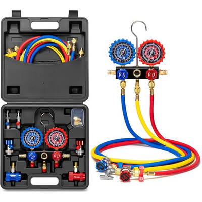 #ad HVAC AC 3‑Way Manifold Gauge Set w 5ft Hoses R1234yf R404a R134a Refrigeration $53.95