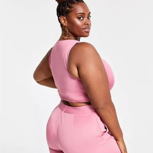 New Nina Parker Size 2X Crew Neck Pink Cropped Tank Top - Picture 2 of 7