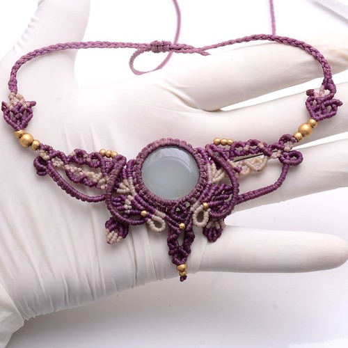 Handgefertigtes natürliches Onyx Boho Makramee schönes Halsband Heilung Kristall Halskette - Bild 1 von 8