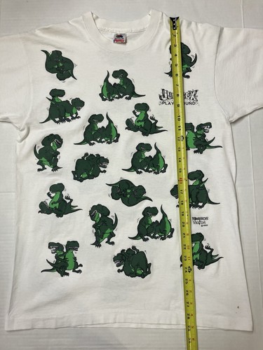 Vtg Fashion Victim Dinosaur Sex Positions T-Shirt Size L T Rex 90s Single Stitch - Picture 10 of 14