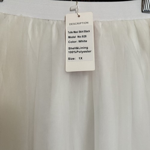 Red Dot Boutique Plus Size Tulle Maxi Skirt Model 928, Sz 1X - White New W Tags - Picture 3 of 7