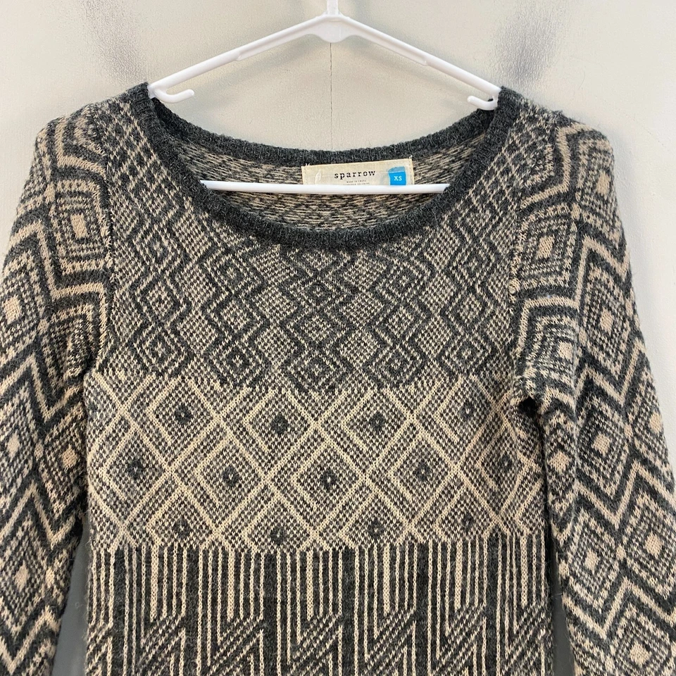 Vestido de lana Sparrow XS para mujer alpaca tribal negro tostado pulóver manga 3/4 Foto 4 de 4