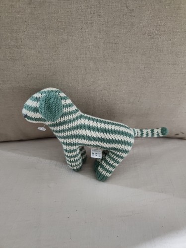 Knit BLA BLA KIDS PUPPY DOG RATTLE BlaBla Plush White & Green Striped Mable 7” - Picture 4 of 5