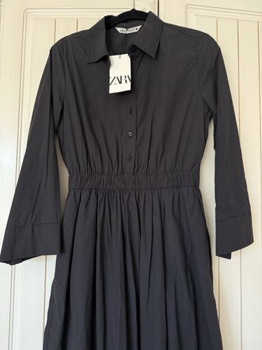 Zara Black Charcoal Long Sleeves With Pockets Midi Dress Size M RRP £59.99. - Picture 6 of 8