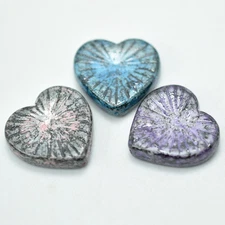 22mm Lava Heart, Choose Color, Blue, Purple, Pink, Czech Glass