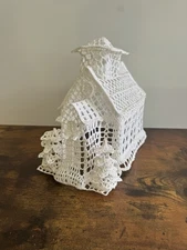 Vintage Crocheted Lace Church Christmas Decor White Stiff Starch Handmade