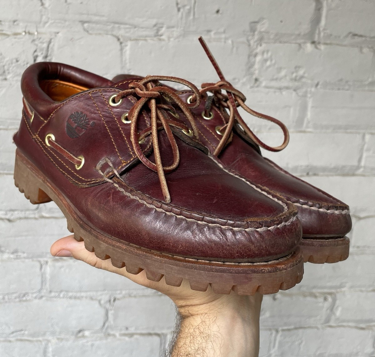 靴 Timberland3EYE Timberland Handsewn 3 Eye Lug Mens Leather Boat Shoes 50009