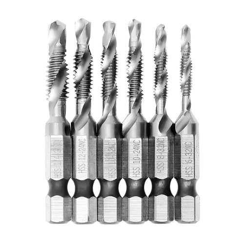 6 Stück SAE Bohrer Gewindebohrer Bit Set HSS Schnellwechsel Aufbewahrungskoffer für Holz Metall Pl... - Bild 1 von 8
