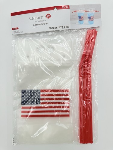 Drink Pouches Bags patriotic red white and blue party pack USA 16 for oz - Picture 3 of 5