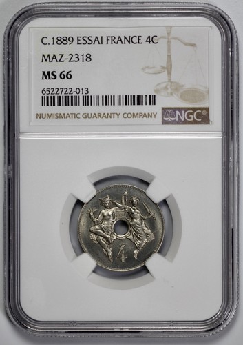 1889 France Essai 4c Four Centimes MAZ-2318 NGC MS 66 - Picture 1 of 4