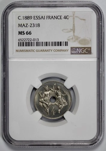 1889 France Essai 4c Four Centimes MAZ-2318 NGC MS 66