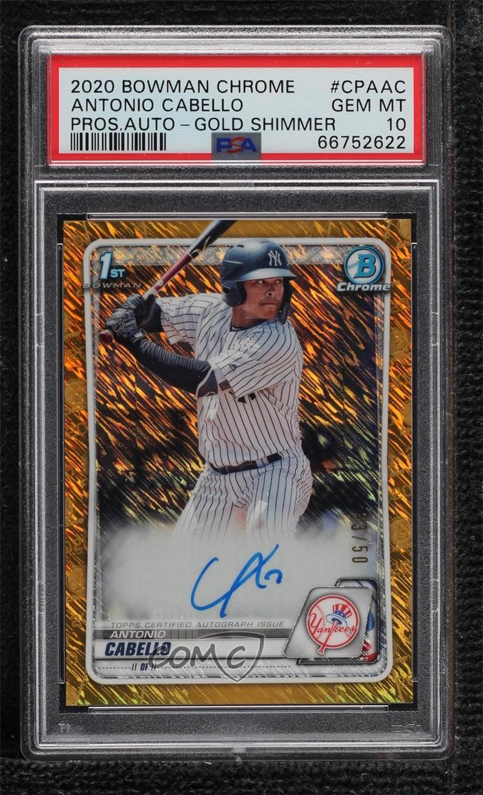 2020 Bowman Chrome Gold Shimmer Refractor /50 Antonio Cabello PSA 10 GEM MT Auto